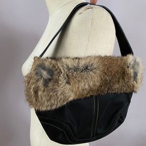 Coach leather bag with rabbit fur trim